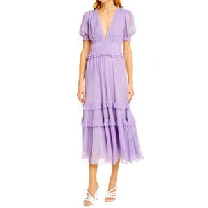 ULLA JOHNSON Elodie Pleated Silk Midi Dress